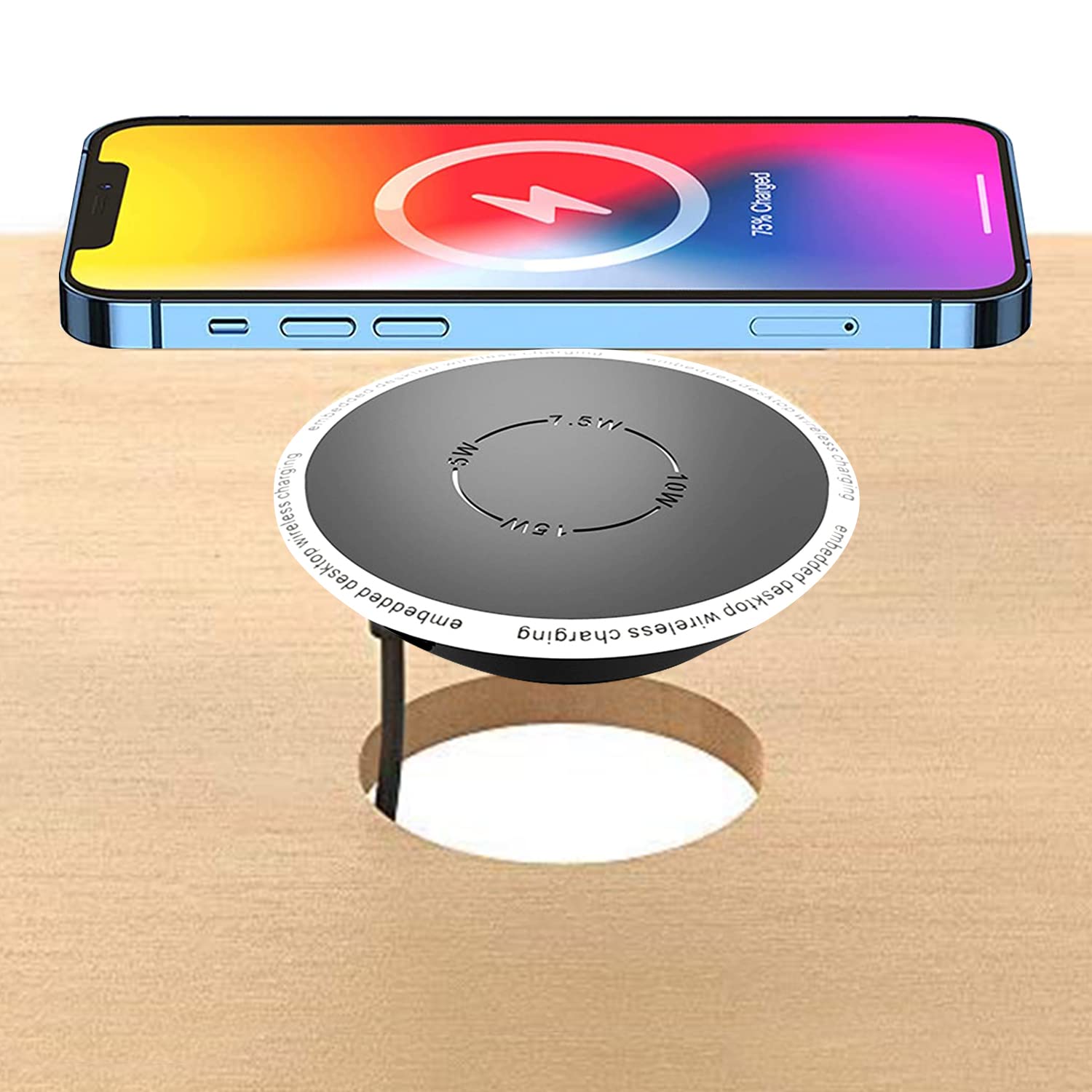 Embedded Desktop Wireless Charger, QI Standard Wireless Fast Charging Station 5W 7.5W 10W 15W Invisible Wireless Charger Compatible with iPhone 16/15/14/13/12/11/AirPods etc