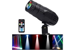 DJBOOMY Pinspot Light with Remote 4 in 1 Stage Spotlight: 15W RGBW LED Beam Mirror Disco Ball Spot Lights - Mini Pin Lighting for Party DJ Disco Wedding Bar Club Indoor Outdoor Show