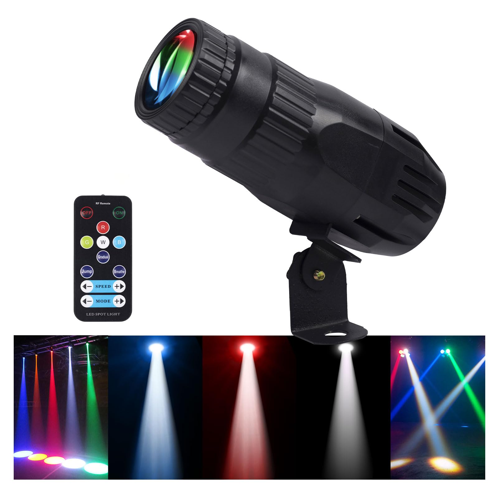 Photo 1 of Pinspot Light with Remote 4 in 1 Stage Spotlight: 15W RGBW LED Beam Mirror Disco Ball Spot Lights - Mini Pin Lighting for Party DJ Disco Wedding Bar Club Indoor Outdoor Show