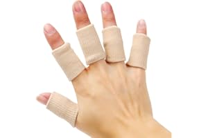 Senkary 20 Pieces Finger Compression Sleeves Elastic Finger Protectors Thumb Splint Brace for Arthritis Pain Relief, Basketball Sport (Beige)