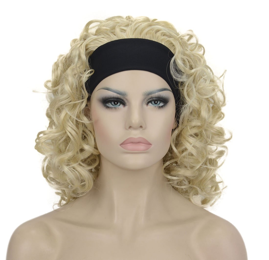 Lydell 12 inch Medium Super Curly Wigs Pale Blonde Synthetic Headband Wigs (613 Pale Blonde) โ image 1