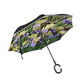 Reverse Umbrella Purple And Yellow Irises Windproof