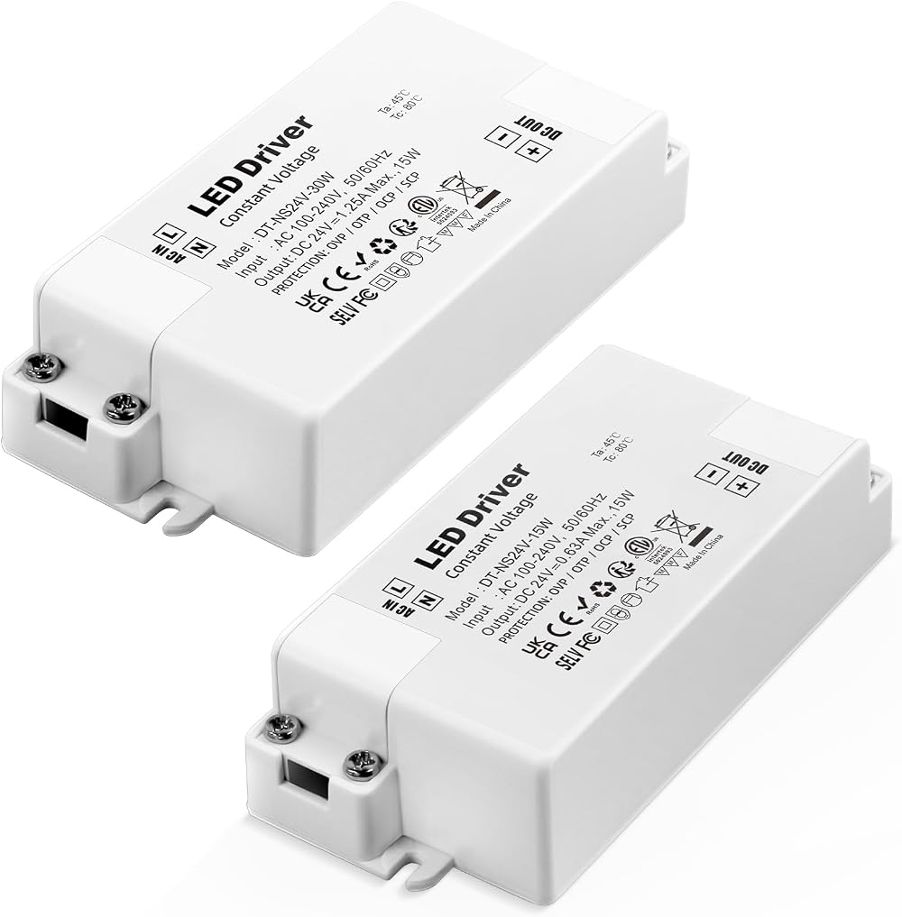 REYLAX 2pcs LED Driver 24V 15W 630mA Constant Voltage DC Transformer