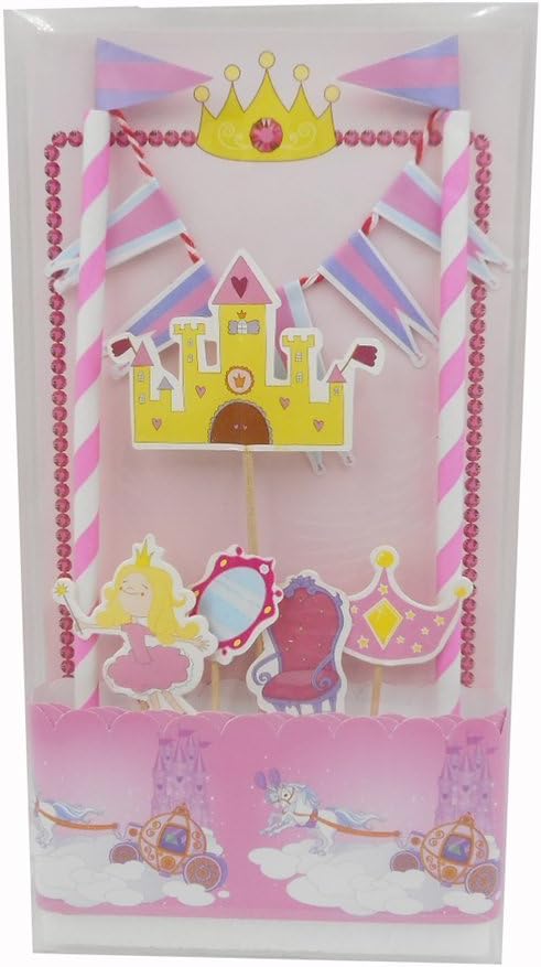 JoyGlobal Fairy Princess Castle Crown Chair Magic Mirror Happy Birthday Cake Banner Cake Toppers Kit