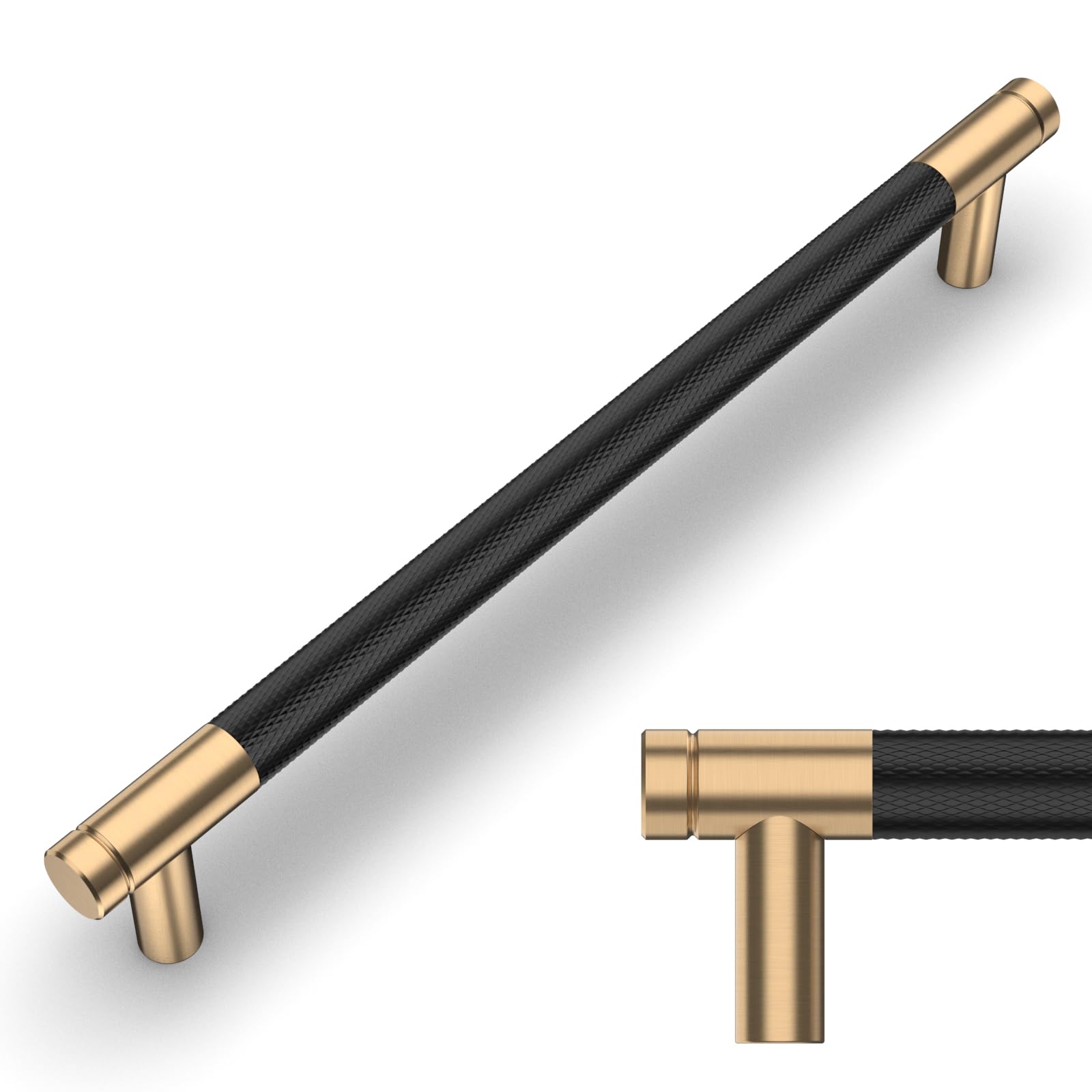 Amerdeco 10 Pack 7.5 Inch(192mm) Matte Black and Champagne Bronze Cabinet Pulls Knurled Cabinet Handles Cupboard Handles Kitchen Cabinet Hardware for Cupboard Drawer Pulls