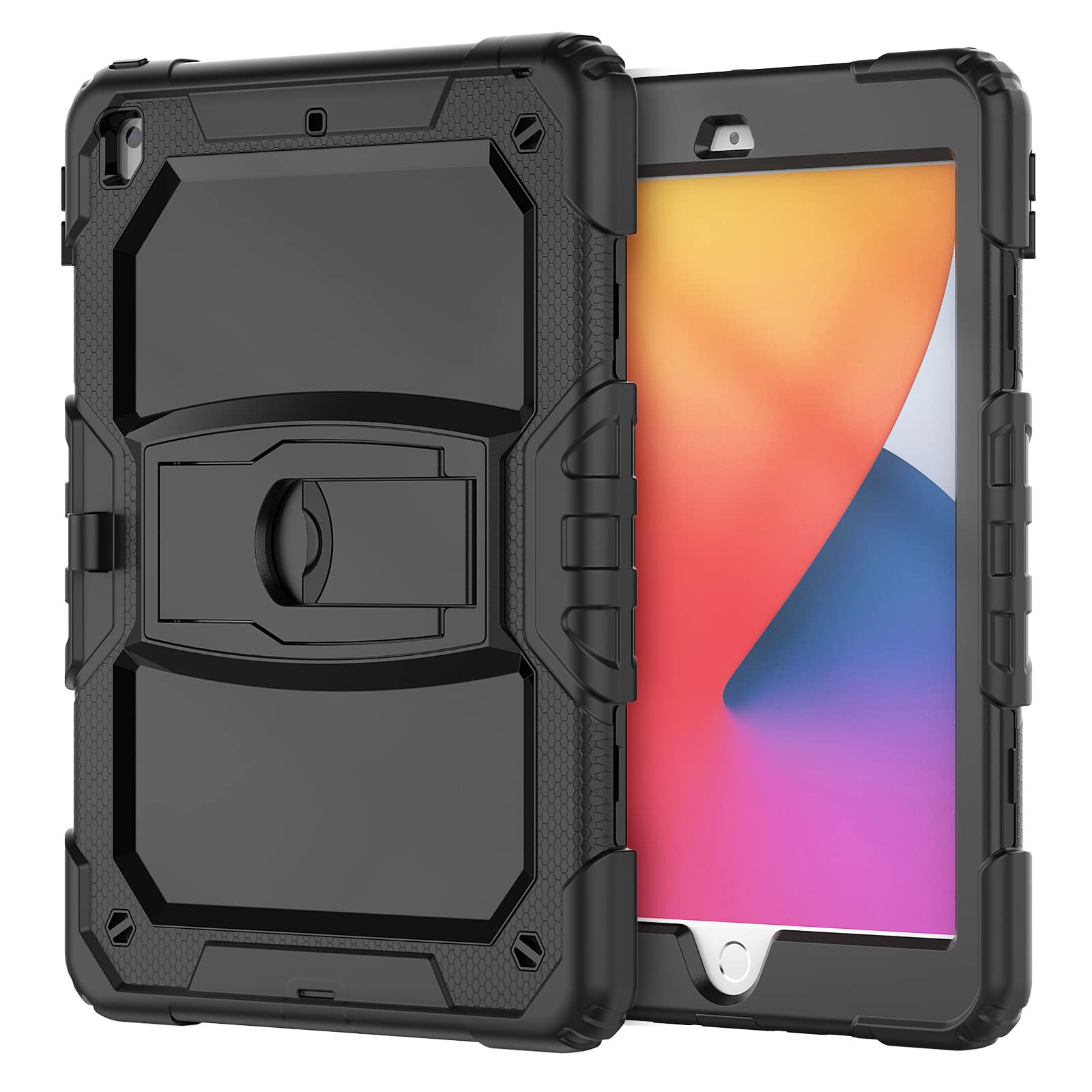 iPad mini4/5 with Support, Durable Hybrid Shock Resistant Silicone Protective Case for Three Layer for Kids (Navy Blue+Green)