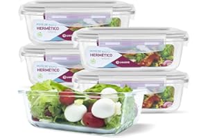 KIT 5 Potes de Vidro Retangular com Tampa Hermética 640ml Cor:Branco (QH)