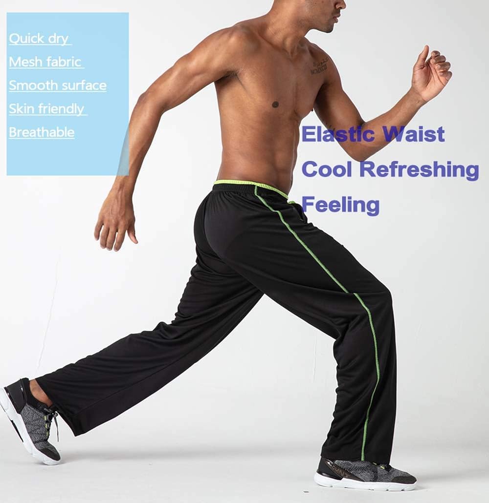 BIYLACLESEN Men's Jogger Sweatpants Zipper Pockets Breathable Running Gym Workout Athletic Mesh Pants Open Bottom: Clothing