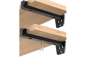SMATTO Shelf Brackets 4 Pack Black, 11.25 Inch Heavy Duty Floating Shelf Bracket, 1/5" Thick Rustic Industrial Steel Shelf Supports, Brackets for Shelves with 4 Detachable Hooks