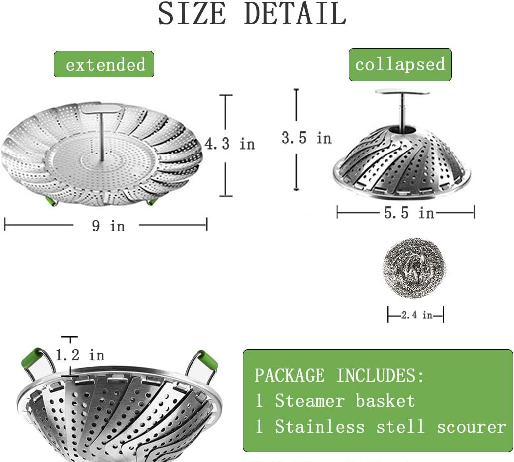 Vegetable Steamer Basket,Stainless Steel Folding Steamer with Extending