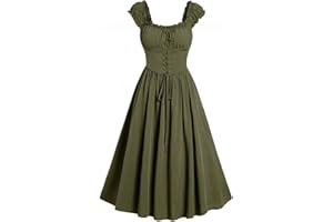 LEHOZIHEQ Womens Gothic Smocked Dress Medieval Victorian Dress Square Neck Sleeveless Fairy Dress Steampunk Dress