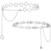 2 Pcs Waist Chain Belt Y2k Metal Star Jeans Pants Chain Adjustable Punk Pocket Body Belly Chains for Dresses Jeans Pants Casual Formal Rave Goth Women Men