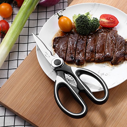Kitchen Scissors Stainless-Steel Multi-Purpose Heavy-Duty Dishwasher Safe Scissors for Cutting Chicken, Poultry, Seafood, Meat, Vegetables, Herbs, Food and Gaden - Black