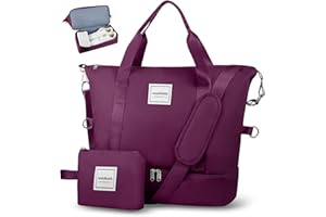 WOOMADA Weekender Bag for Women, Travel Duffel Bags with Shoe Compartment & Wet Pocket, Personal Item Bag for Airlines, Overnight Bag with Toiletry Bag, Sport Gym Tote Bag(purple)