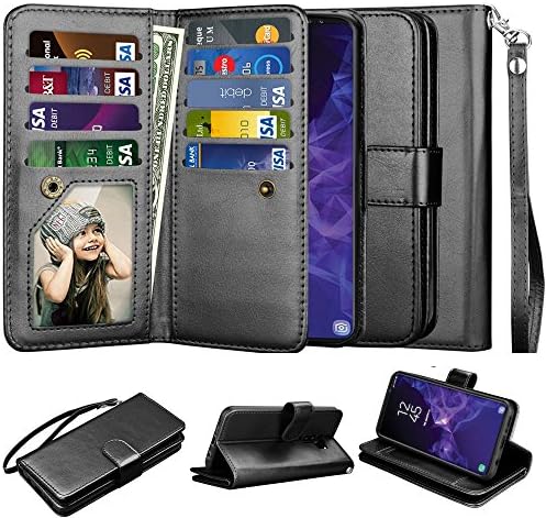 Samsung S9 Plus Case, S9 Plus Wallet Case, Samsung Galaxy S9+ PU Leather Case, Savorware Luxury Cash Credit Card Slots Holder Carrying Folio Flip Cover [Detachable Magnetic Hard Case] &amp; Kickstand