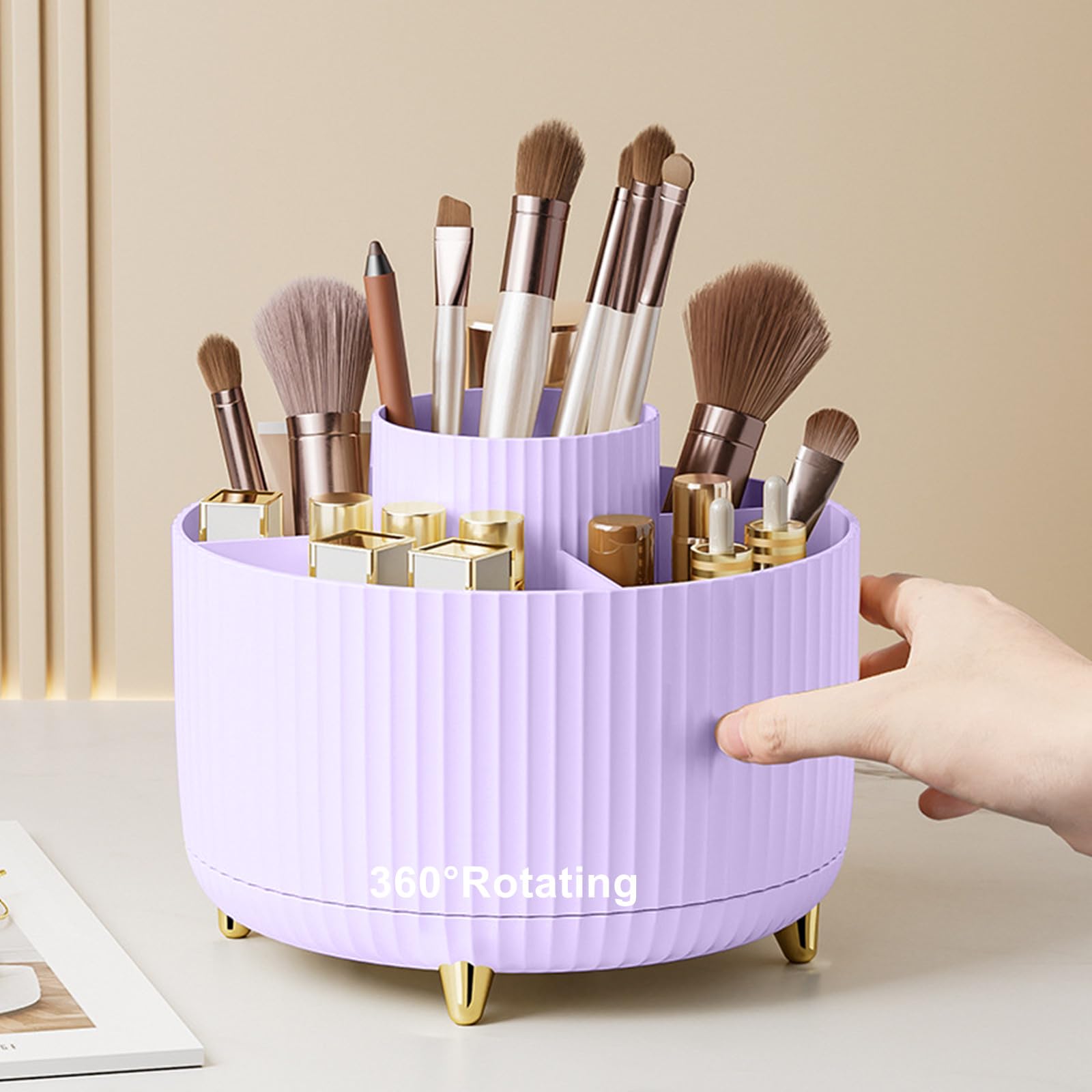 Photo 1 of 360 Degree Rotating Makeup Brush Holder Organizer Detachable Design 5 Slot Make up Brushes Cup for Cosmetics and Pencil Pen Organizer for Desk Makeup Organizer Skincare Storage for Vanity?Purple?
