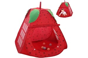 Kids Tent Indoor Strawberry Kids Play Tent with Door and Mesh Window Portable Play House for Boys and GirlsKids