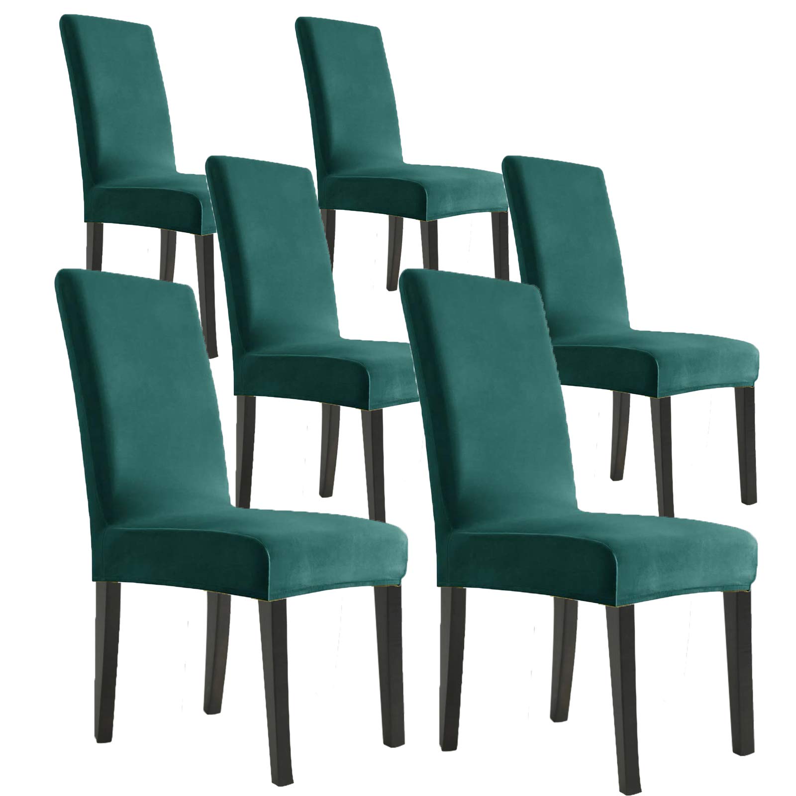 MAXIJIN Stretch Velvet Chair Covers for Dining Chairs Set of 6 Removable Velour Dining Chair Covers Plush Chair Slip Covers for Dining Room,Hotel,Kitchen,Ceremony (Deep Teal, 6)