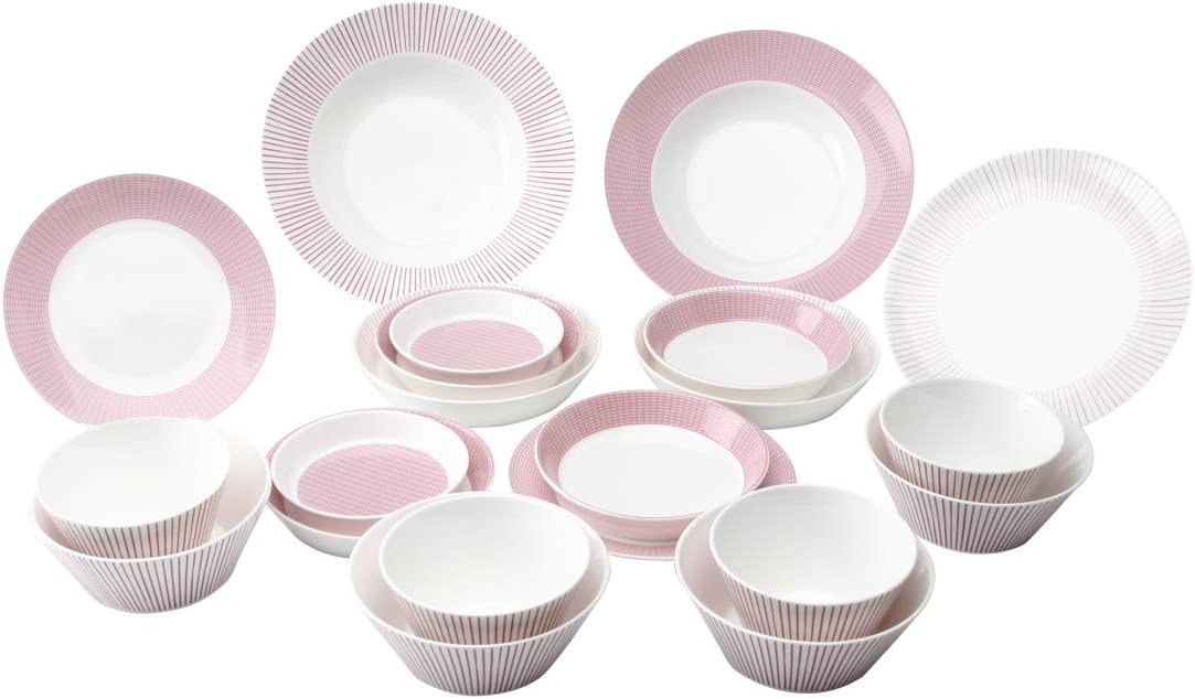 Hankook Chinaware Cozypink 21-Piece Dinnerware Set Fine Bone China Chinaware, Service for 4