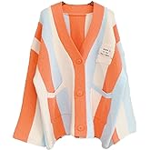 JASCLS Women's Long Sleeve Color Block Chunky Cable Knitted Oversized Sweater Cardigans for Women
