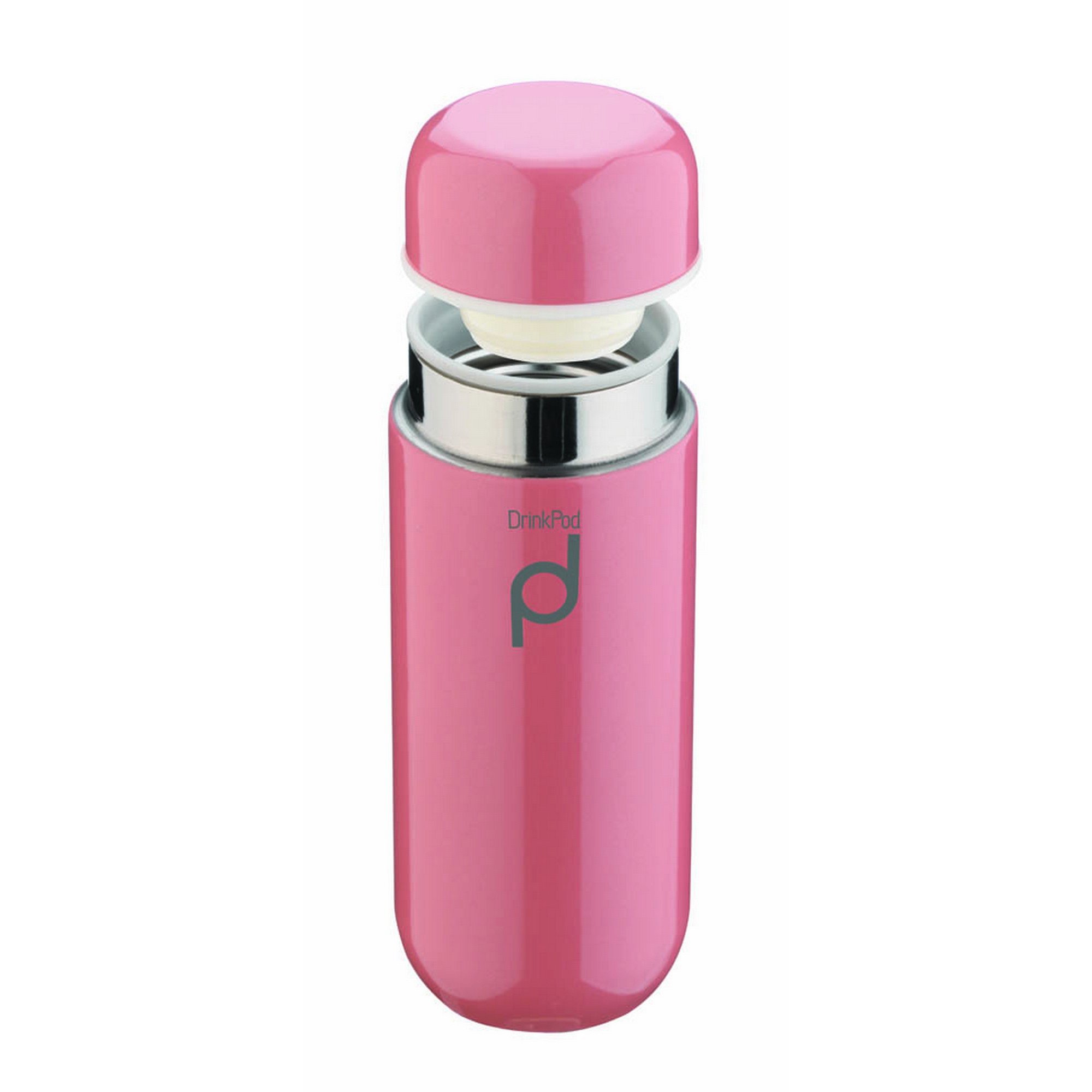 Drink Pod Vacuum Insulated Flask, Stainless Steel, Pink, 200ml