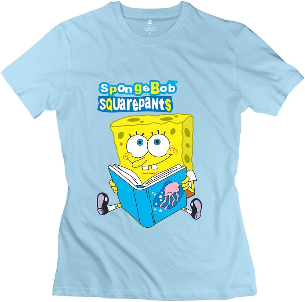 Spongebob Squarepants Female's Round Neck Tees Size XXL SkyBlue at