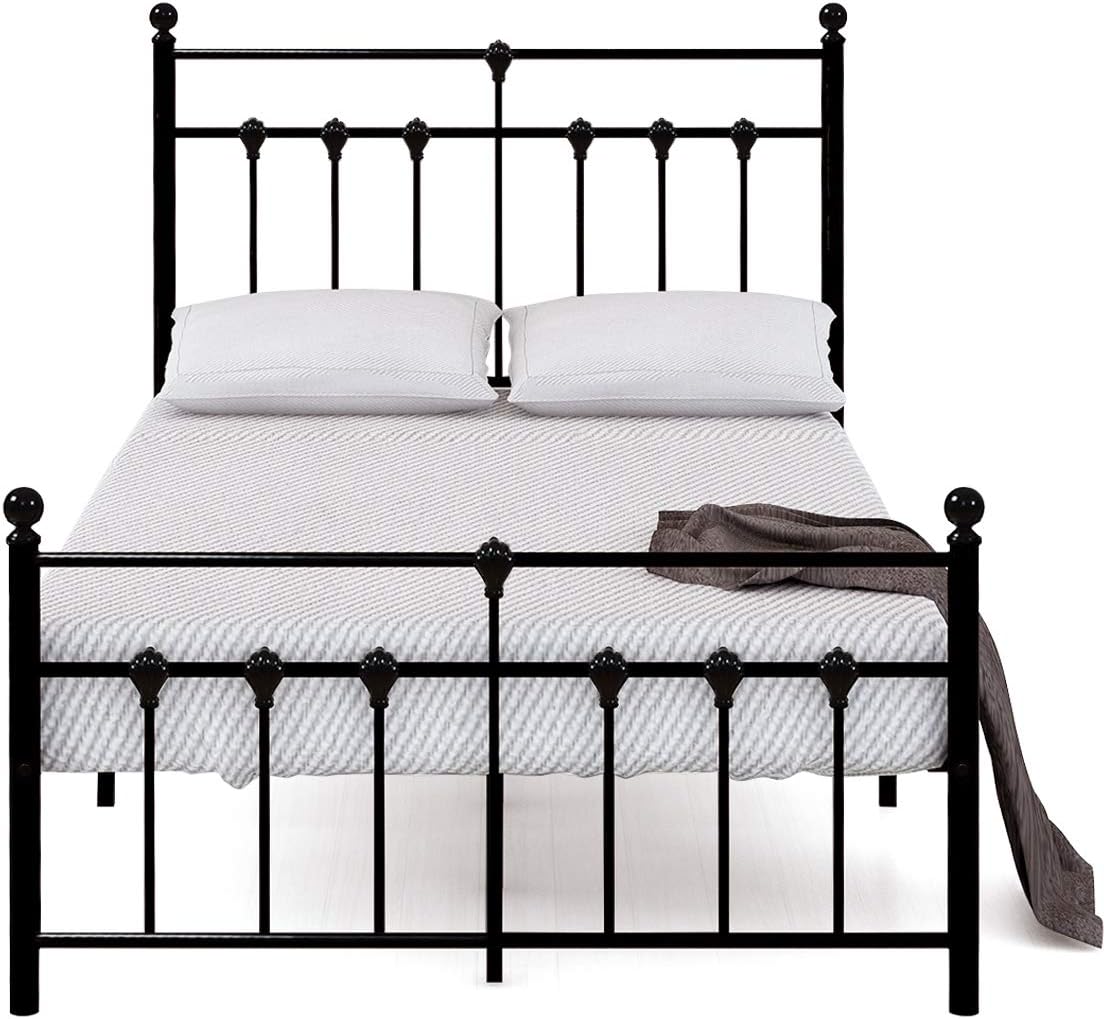 Dumee Single Size Metal Bed Frame double Platform with Headboard and Footboard heavy duty mattress foundation black storage(48x75)
