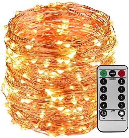 LightsEtc 200 LED String Light 65.6ft Copper Wire Warm White Waterproof Light 8 Modes Remote Control