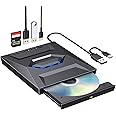 ROOFULL External CD DVD Drive USB 3.0 & USB-C CD ROM Burner DVD Player with USB Hub and SD Card Reader, Portable CD DVD +/-RW Optical Disk Drive Writer for Laptop PC Windows 11/10, Mac, Linux Computer