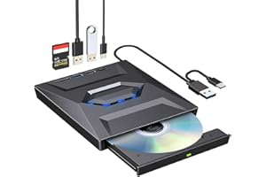 ROOFULL External CD DVD +/-RW Drive, CD/DVD Burner Player Writer Adapter with USB 3.0/2.0/ USB-C Ports and SD Card Reader, Portable Optical Disc Drive for Laptop PC Windows 11/10/8/7, Mac, Linux OS