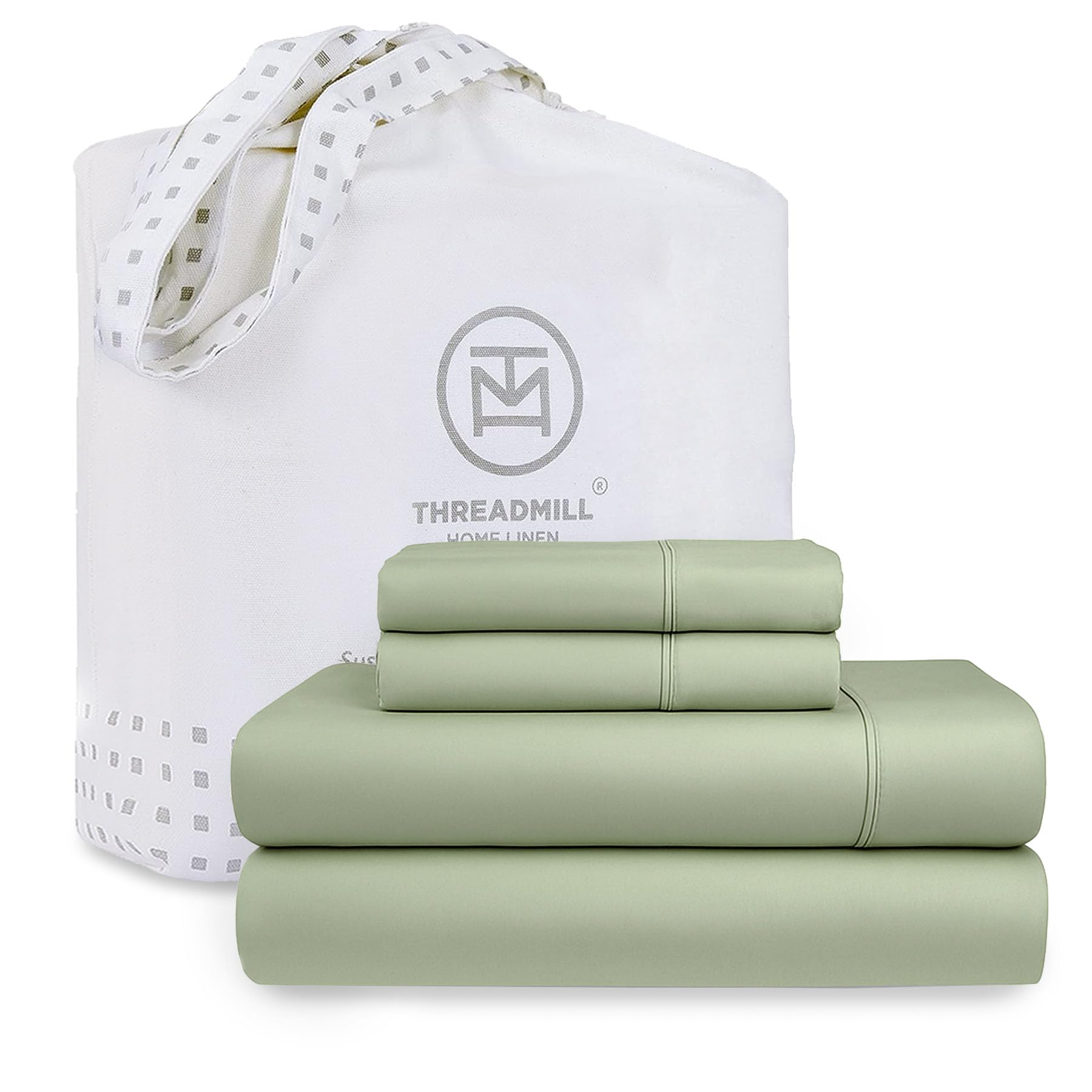 Photo 1 of Threadmill Cotton Queen Sheet Set | 100% Cotton Sheets for Queen Size Bed | Solid Sateen Queen Bed Sheets Set with 16” Deep Pocket | Soft Breathable 4-Piece Cooling Bedding Sheet Set | Sage Green