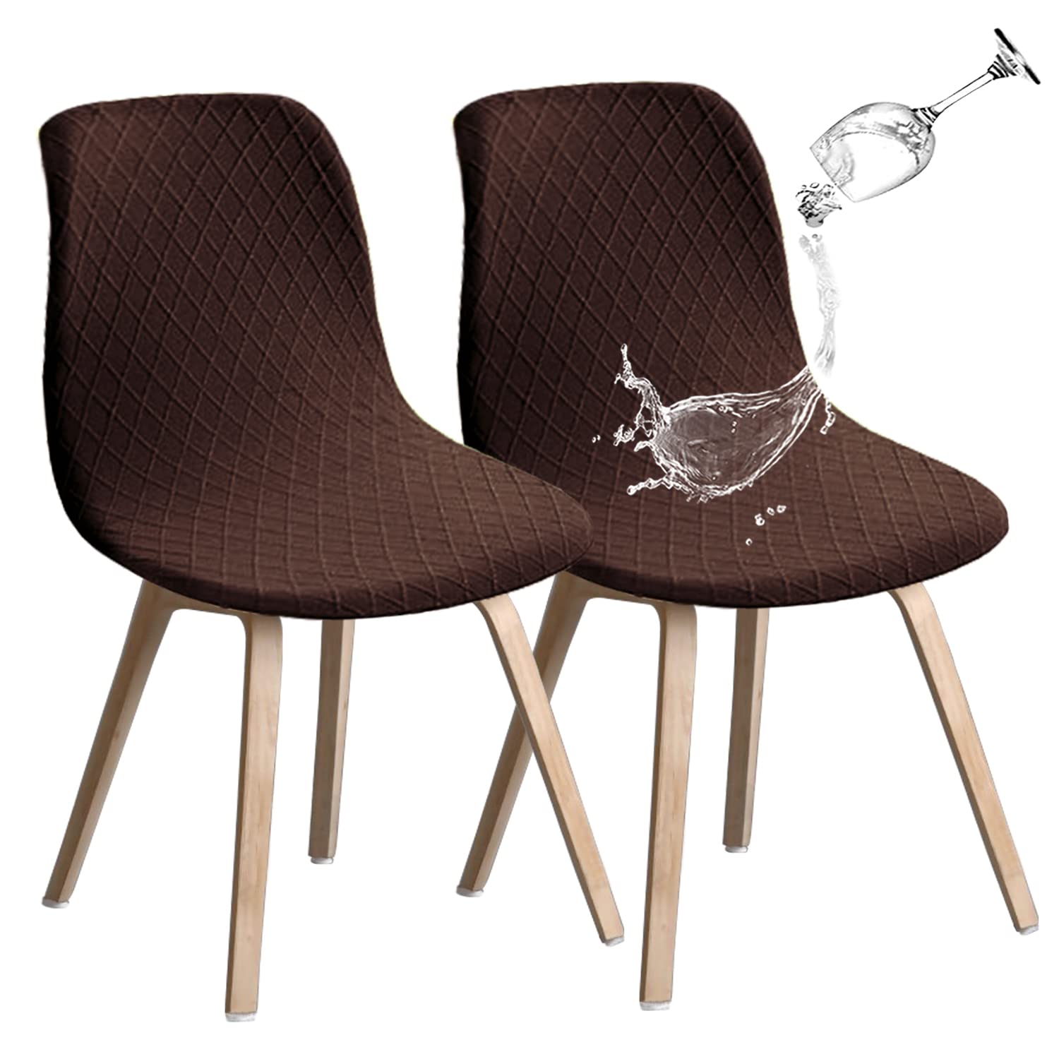 JUNZHE Shell Dining Chair Covers, Stretch Retro Chair Slipcovers Washable Removable Chair protector for Dining Room, Kitchen, Restaurant, Hotel (Coffee, Set of 2)