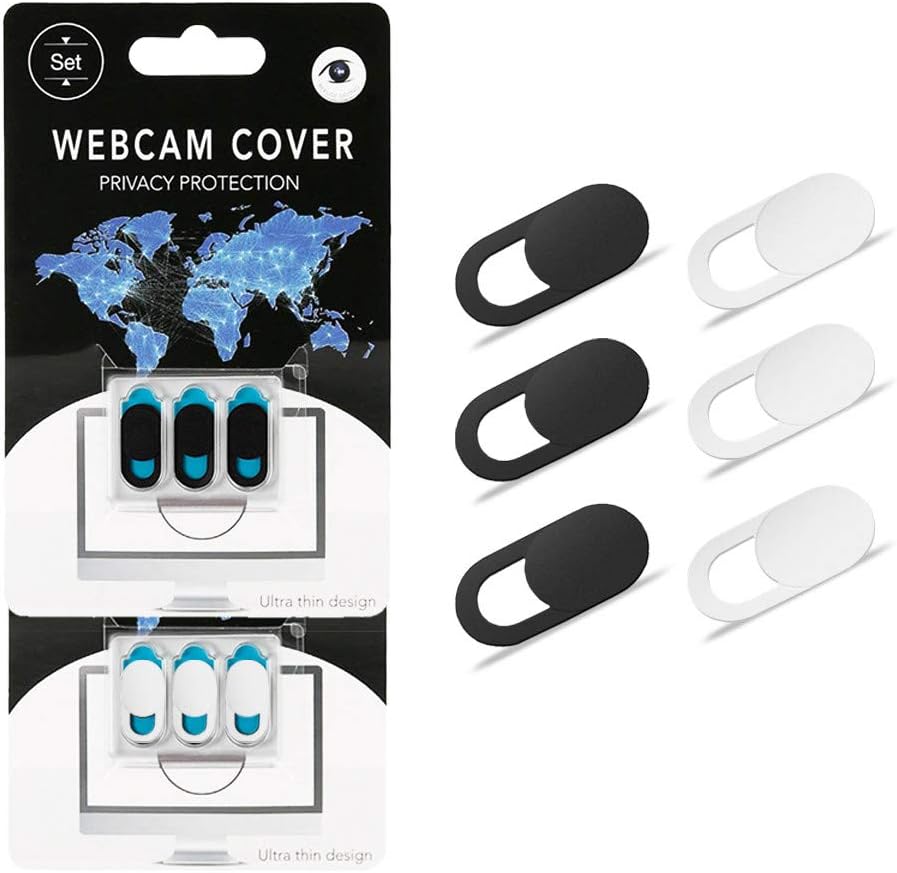 6-Pack Diruite Webcam Cover Slider - Ultra Thin Design Webcam Cover Slide for Laptop, PC, MacBook Pro, iPhone, iMac, iPad, Smartphone, Against Webcam Hacking - Black & White