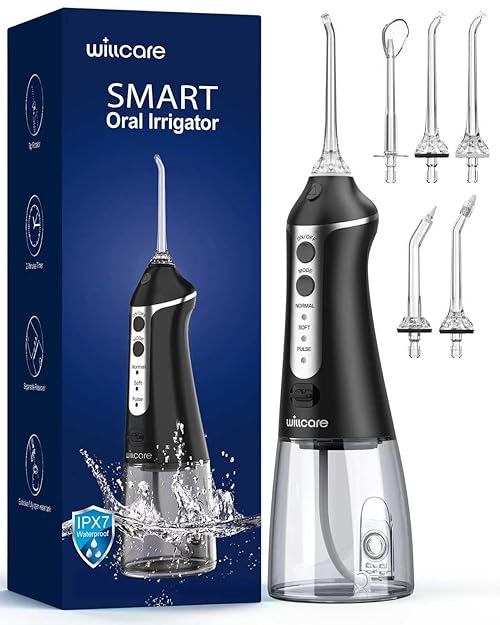 Water Dental Flosser, Portable Oral Irrigator with 300ML Water Tank, IPX7 Waterproof, Rechargeable, 4 Modes for Deep Teeth Cleaning, Travel-Friendly (Black)