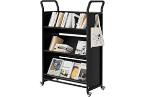 IDEALHOUSE Rolling Book Cart, Heavy Duty Mobile Bookshelf with v-Shaped Shelves & Locking Wheels, Utility Cart Organizer for 