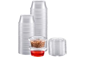 Zeml Portion Cups with Lids (3.25 Ounces, 100 Pack) | Disposable Plastic Cups for Meal Prep, Portion Control, Salad Dressing, & Medicine | Small Plastic Condiment Container