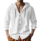PIDOGYM Men Cotton Linen Long Sleeve Button Down Shirt Summer Casual Hawaiian Beach Tops Lightweight Fashion Hoodies