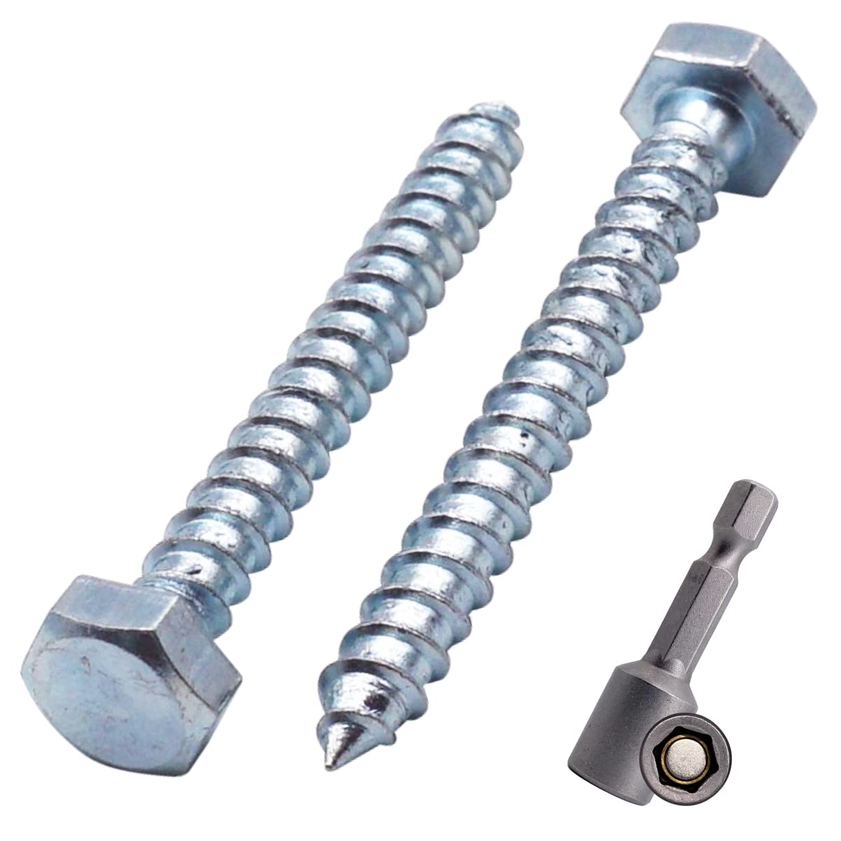 Marcopol (Pack of 10 pcs) DIN 571 Zinc Plated Steel Hexagon Wood Screws M6 x 50 mm, Coach Screws, Hex Screw, Lag Bolts, Hex Head (10, M6 x 50 mm), Silver