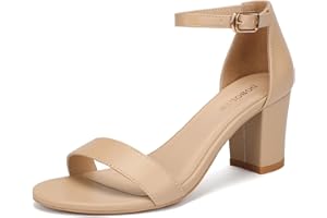 DOBOLIN Women's Heeled Sandals Open Toe Ankle Strap 2.5-Inch Chunky Heels Dress Shoes Wide Feet Friendly