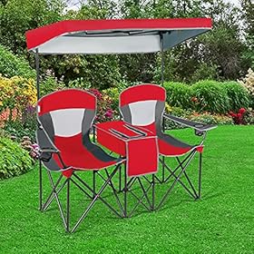 Safstar Double Camping Chair w/Shade Canopy, 2-Person Folding Camp and Beach Chair with Mini Table Beverage Cup Holder… 61dlGS %2BWsS