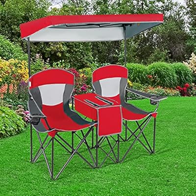 Safstar Double Camping Chair w/Shade Canopy, 2-Person Folding Camp and Beach Chair with Mini Table Beverage Cup Holder… 61dlGS %2BWsS