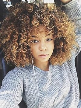 Dark Auburn Ombre Honey Blonde Long Curly Synthetic Wigs Heat
