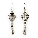 Vintage Feel Gold Tone Double Sides Crown Key Drop Earrings