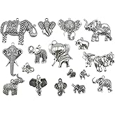 Kinteshun Assorted Elephant Charm Pendant Connector for DIY Jewelry Making Accessaries(17pcs,Antique Silver Tone)