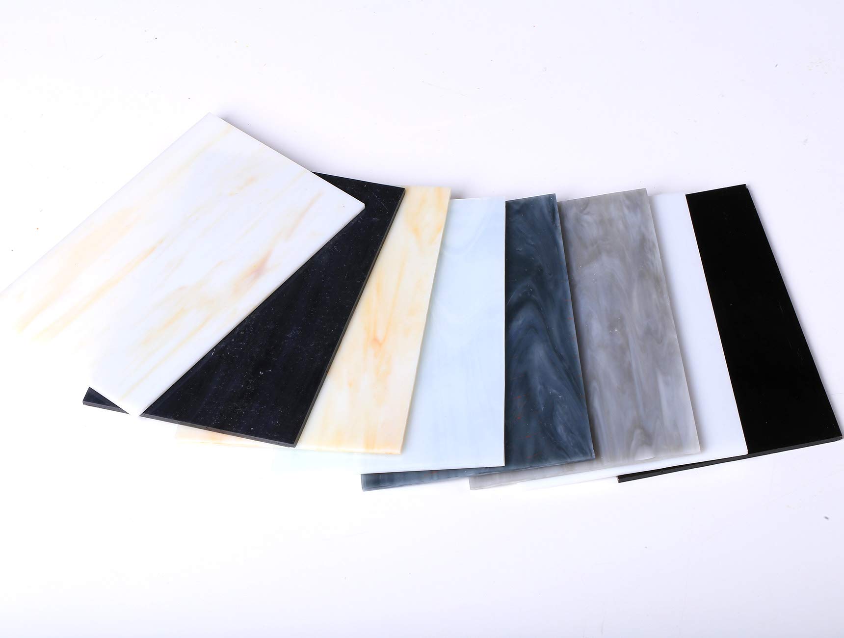 Pocoukate Stained Glass Sheets 8 pcs Variety Stained Glass kit 4 x 6 inch Large Cathedral Glass Mosaic Tiles for Crafts, Stained Glass Supplies (Black & White Series)
