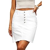 Sidefeel Women's Jean Skirt Stretchy Ripped Frayed Button Fly Summer Denim Skirt