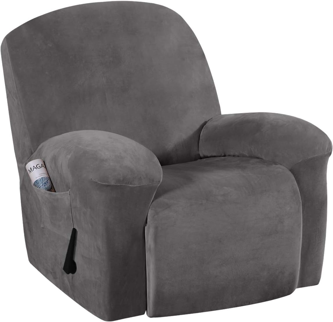 Slipcovers - H.VERSAILTEX Recliner Chair Cover Velvet Plush 1-Piece for Large Recliner, Soft Thick Luxury Furniture Protector with Elastic Bottom, Anti-Slip Foams Attached (Grey)