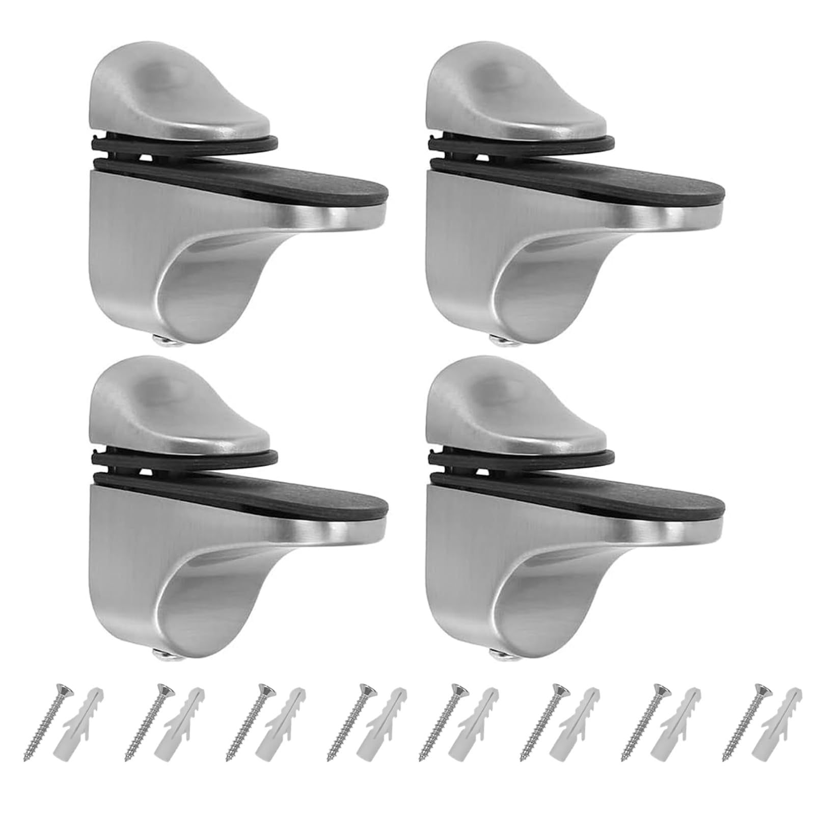 Adjustable Glass Shelf Bracket, Qikuver Adjustable Wood/Glass Shelf Bracket Wall Mount, Polished Chrome, 4 Pack, for 2-23 mm Thickness Shelf (Silver C)