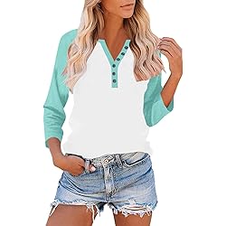 Henley Shirts for Women Y2K Contrast Color Block
