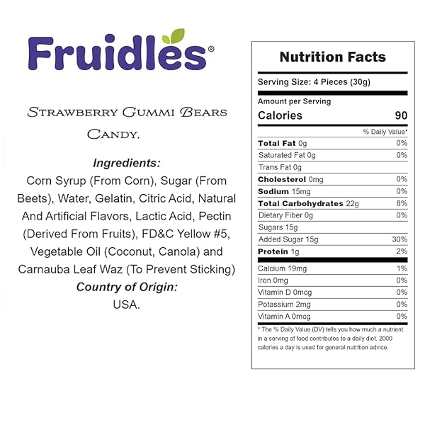 FRUIDLES STRAWBERRY GUMMI BEARS CANDY, FRUIT FLAVORS GUMMIES, ALLERGY FRIENDLY, NON-GMO, NO ARTIFICIAL SWEETENERS (2 POUNDS)